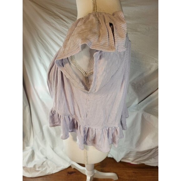 Free People Shirt Womens Sz‎ XS Purple Mint Julep Ruffle Peasant Blouse Stretch - Picture 3 of 5